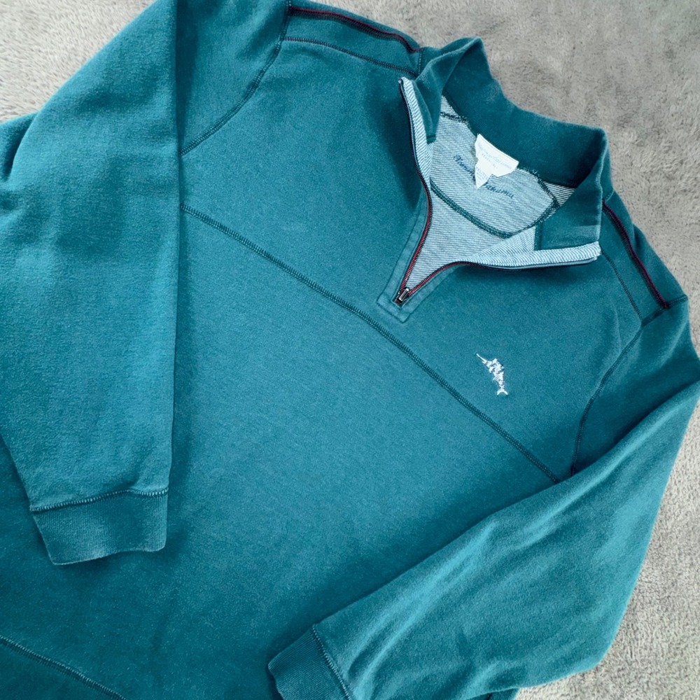 Tommy Bahama Pullover Mens XXL Teal Green Excellent Reversible Quarter Zip Logo